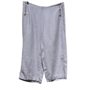 J Jill Love 100% Linen Crop Wide Leg Pants XL Blue Stripe Pull On Lagenlook Boho
